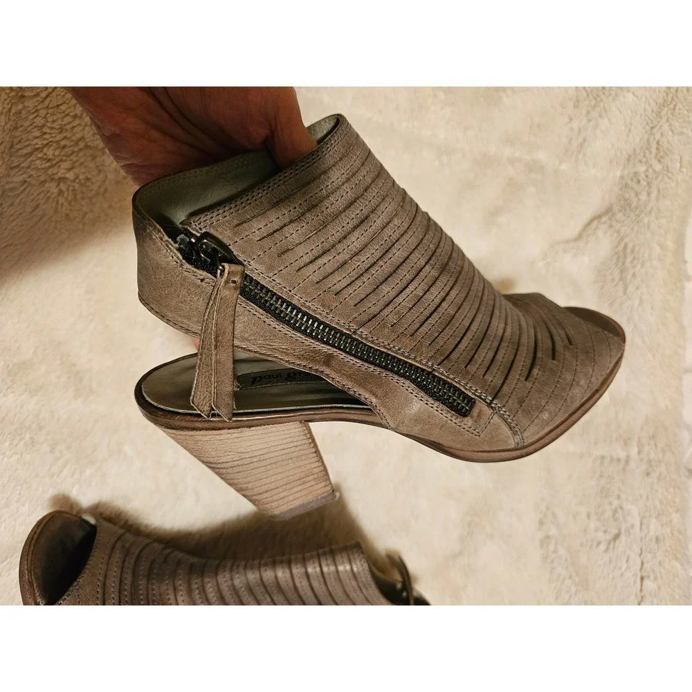 Paul Green Cayanne Peep Grayish beige toe bootie 38‎ distressed leather Unique